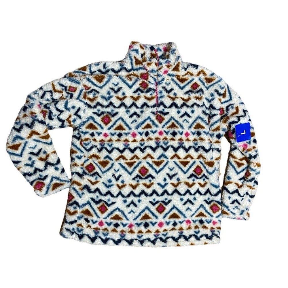 Eddie Bauer Plush 1/4 zip Pullover Fleece Women’s Sz L Jacket Ultra-soft Aztec
